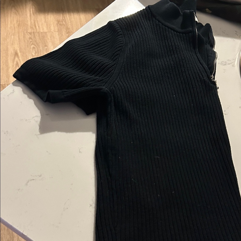 Sandro Black Ribbed Polo Shirt